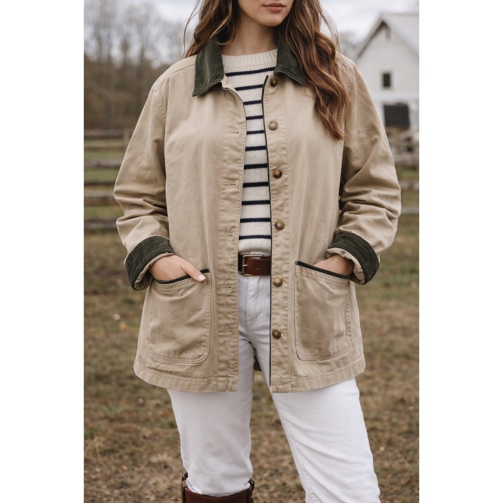 Cabin Creek Khaki Utility Jacket with Olive Corduroy Collar